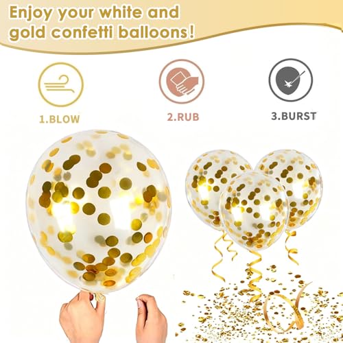 50 Pcs Sand White & Gold Confetti Balloons for Parties