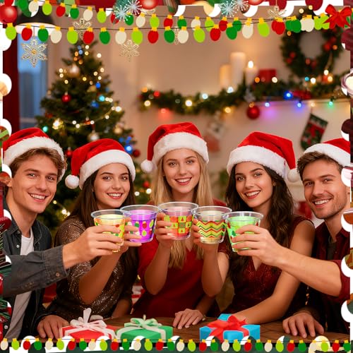 Christmas Theme Disposable Plastic Cups 9 oz - 100 Pack, Classic Style