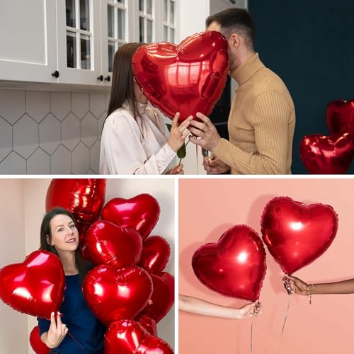 12 Pcs 18-Inch Red Heart Foil Mylar Balloons for Valentines Day Wedding