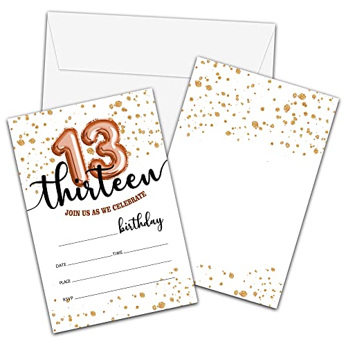 13th Birthday Invitations with Envelopes, Rose Gold Fill-In Cards 20 Pack