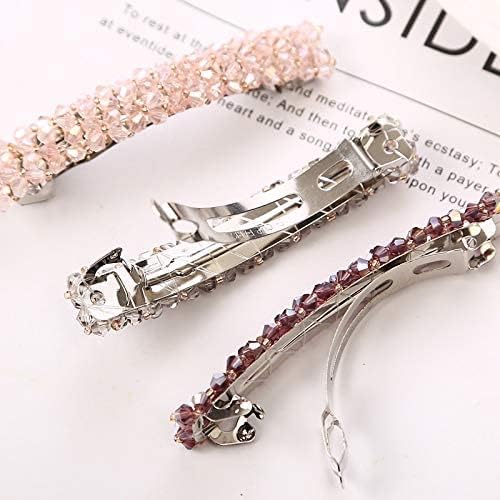 Black Rhinestone Hair Barrette Handmade Metal Alligator Styling Clip