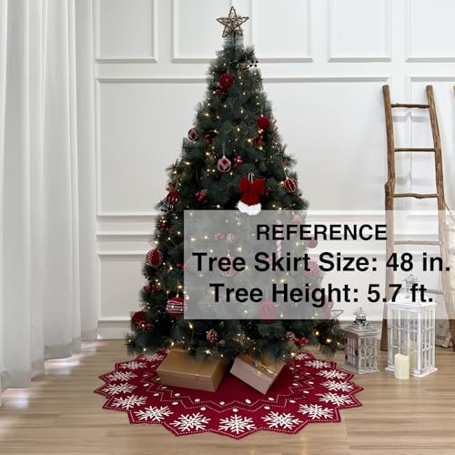 48-Inch Reversible Knit Snowflake Christmas Tree Skirt - Burgundy & White