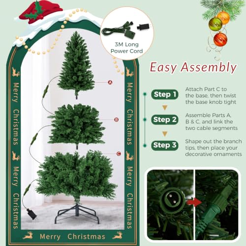 6 ft Pre-Lit Artificial Christmas Tree with Multicolor LED Lights - Green & Multicolor / Slim Profile