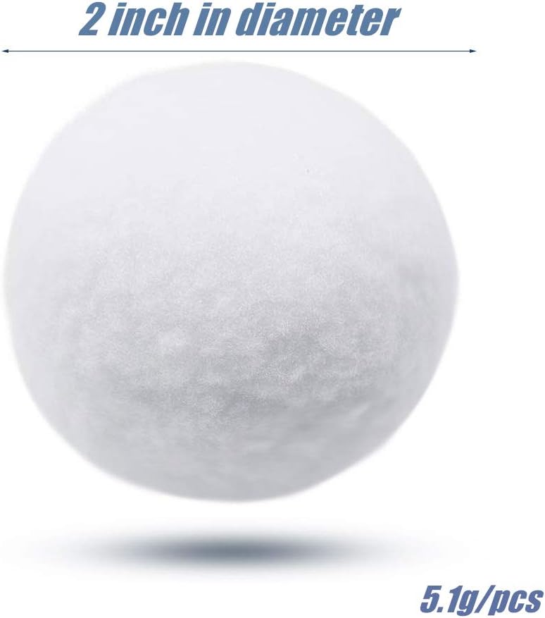 YBB 20 Pack Christmas Fake Snow Balls - 2 Inch Realistic Plush Balls for Winter Decor & Snow Games