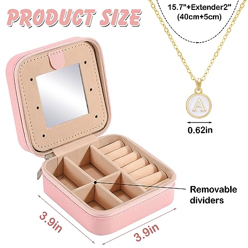 Pink Travel Jewelry Organizer Box with Mirror for Women & Girls - Personalized Initial Jewelry Case