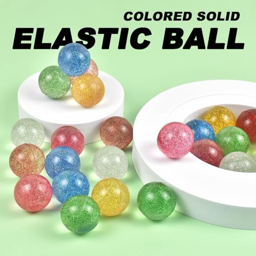 24 Pcs Glitter Bouncy Balls for Kids - 32mm Rubber Party Favors & Classroom Rewards