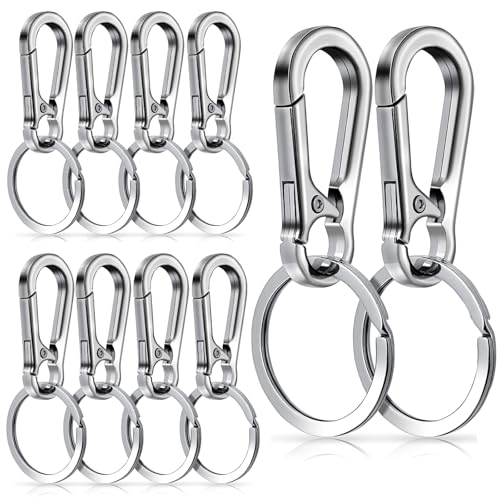 10 Packs Metal Keychain Carabiner Clip, Stainless Steel Heavy Duty Key Chain, Keyring Key Ring Chain Clips Hook Holder Key Organizer for Men Women,Silver