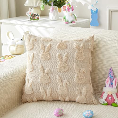 Easter Bunny Throw Pillow Covers - 18x18 Inch Set of 2