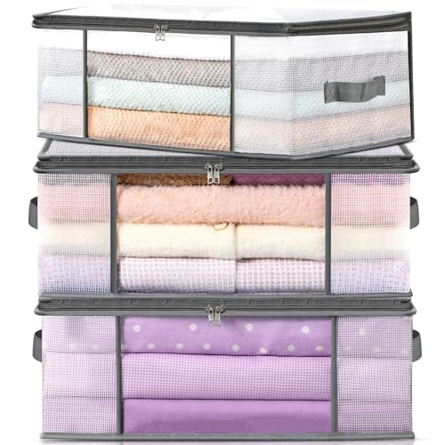LANDNEOO 3-Pack Foldable Clothes Storage Bags 35L Closet Organizer with Handles