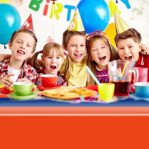 3-Pack Orange & Royal Blue Disposable Tablecloths - 108x54 Inch for Anime Parties
