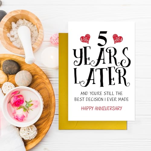 Funny 5th Anniversary Card for Husband or Wife - Blank Inside