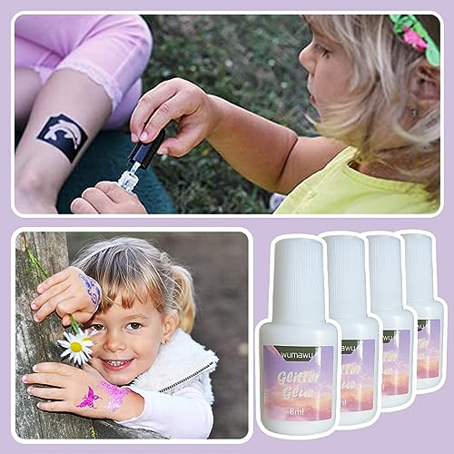 Glitter Glue Body Paint Brush Bottle Set 8ml 4Pcs for Costumes
