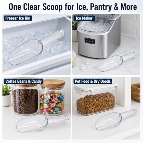 12 oz Clear Plastic Ice Scoop for Freezer, Ice Maker and Dry Food Bin