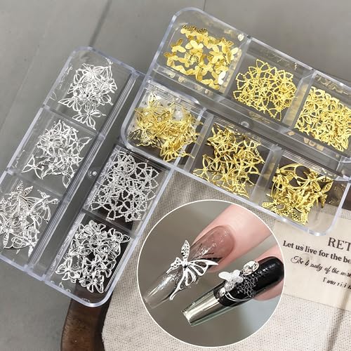 Butterfly Gold Nail Charms and Bow Rhinestones - 2 Boxes