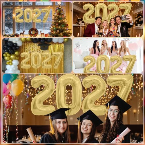 Muting Gold 2027 Number Balloons for New Year Graduation Party Decorations - 4 Pack