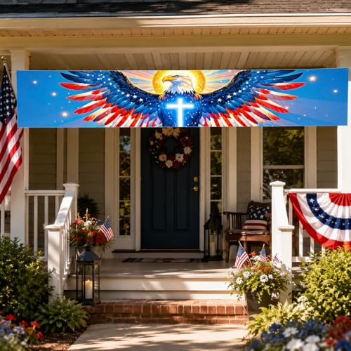 Patriotic Eagle Cross Banner - 118 x 20 Inch for Independence Day