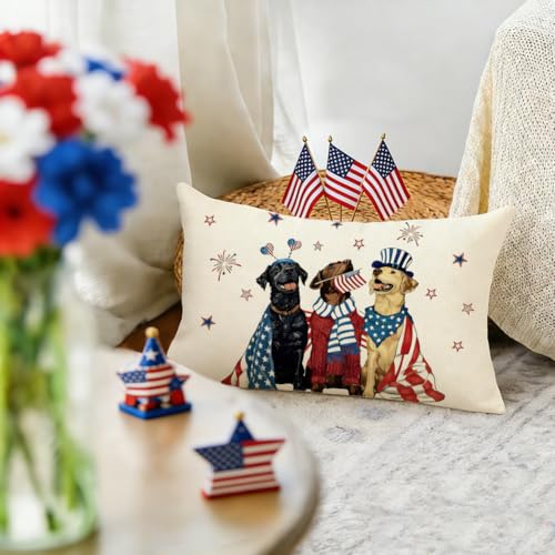RABUSOFA 4th of July Dogs Pillow Cover 12x20 - Patriotic Decor