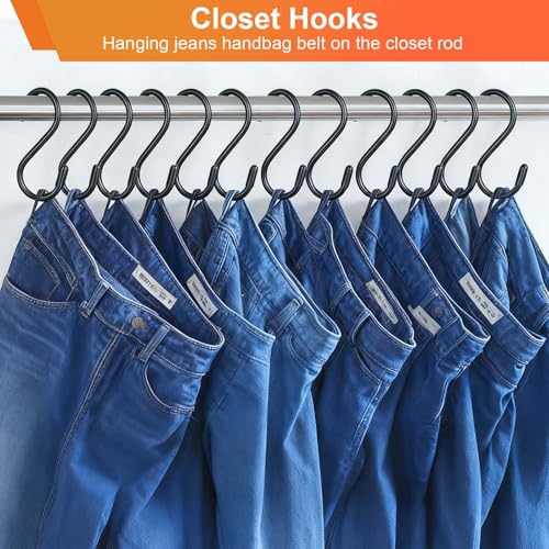 12 Pack Heavy Duty Vinyl Coated 3 Inch S Hooks for Closet, Kitchen & Garden - Black