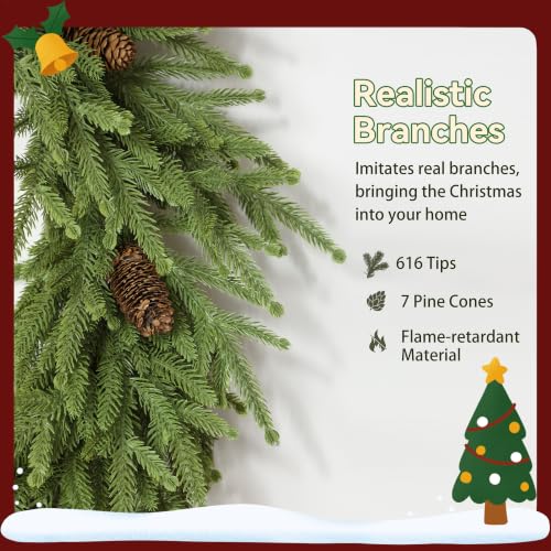 NicBex 24-Inch Green Christmas Wreath with Pine Cones - Front Door Decor