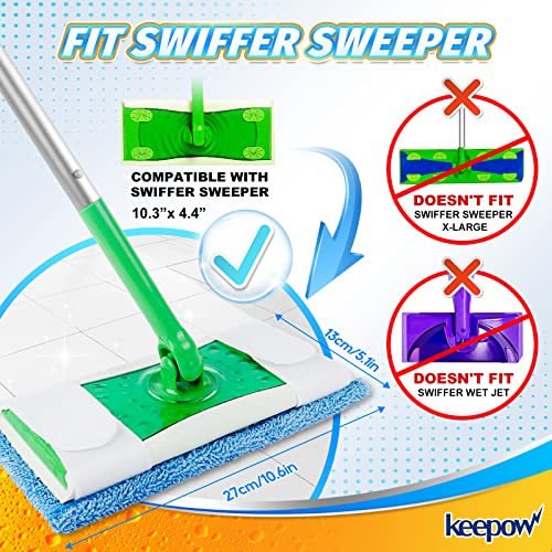 KEEPOW Reusable Mop Pad 4 Pack - Blue for Swiffer Sweeper Mop