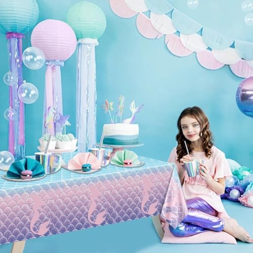 4 Pcs Mermaid Party Tablecloths, Disposable Under The Sea Table Covers