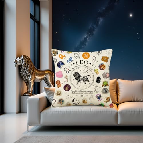 Leo Zodiac Throw Pillow Cover 18x18, Astrology Gift for Women