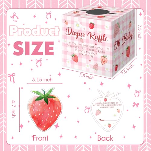 Fisahat Strawberry Baby Shower Decorations - 50 Pink Diaper Raffle Tickets with Box - Baby Girl Theme