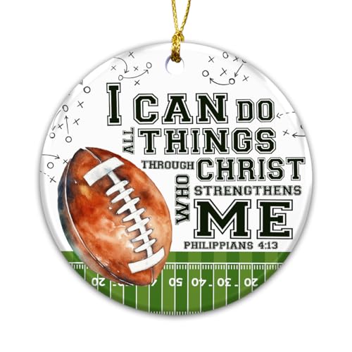 Football Christian Ornament with Bible Verse Philippians 4:13 - Religious Holiday Decor