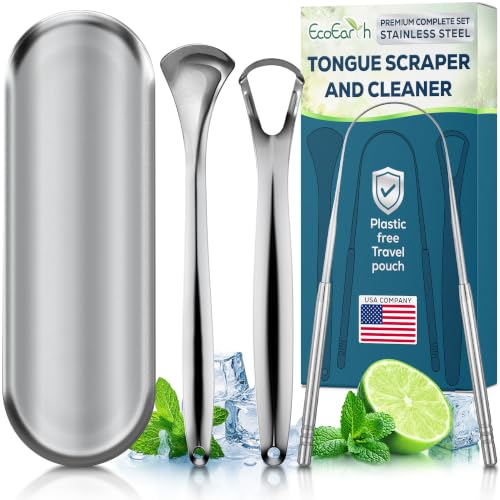 EcoEarth Stainless Steel Tongue Scraper Set with Storage Case