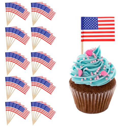 American Flag Cupcake Toppers - 50PCS Independence Day Toothpicks