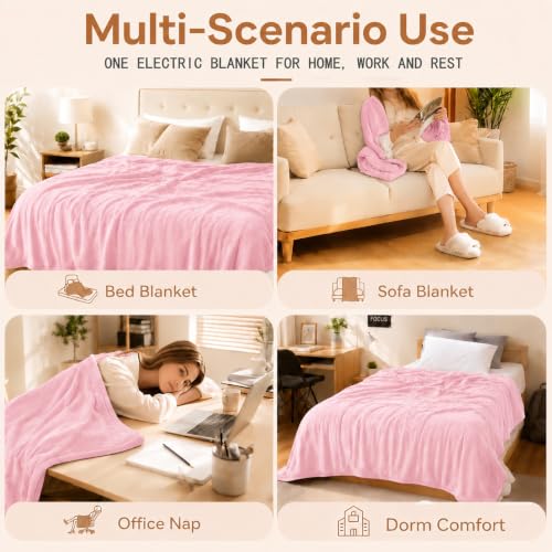 Electric Heated Blanket King Light Pink Coral Fleece & Sherpa 90x100 in - Dual-Sided Comfort