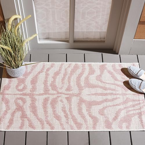 Safavieh Courtyard Collection 2' x 3'7" Ivory/Pink CY8444 Indoor/-Outdoor Non-Shedding Easy-Cleaning Patio Backyard Porch Deck Mudroom Area-Rug