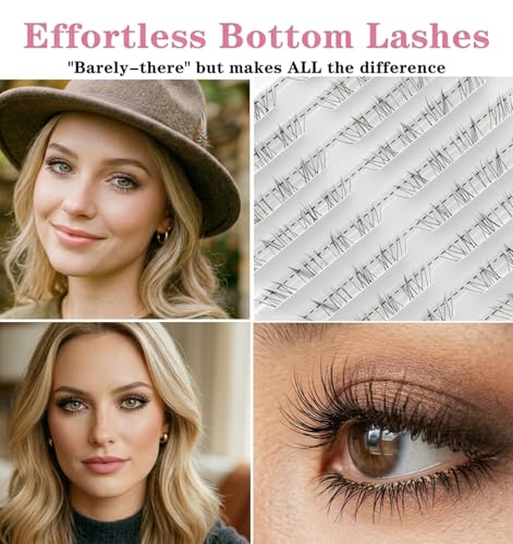 FRCTLNKG 80Pcs Lower Lash Clusters 5-7mm Clear Band Bottom Lashes