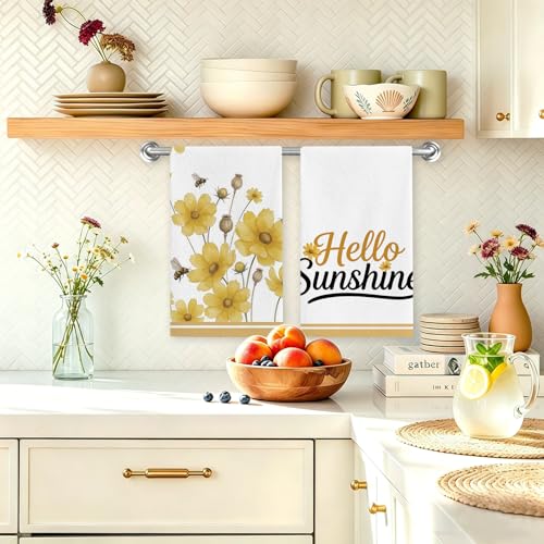 Premium Spring Summer Kitchen Towels Set of 2 - 18x26 Inch, Absorbent & Fade-Resistant, Hello Sunshine Design