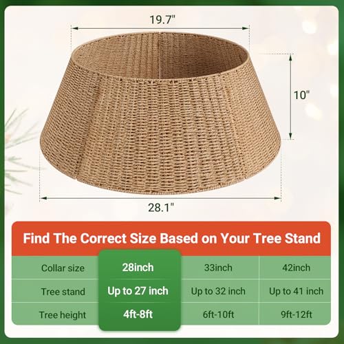 28 Inch Christmas Tree Collar Woven Paper Rope Tree Skirt - Natural