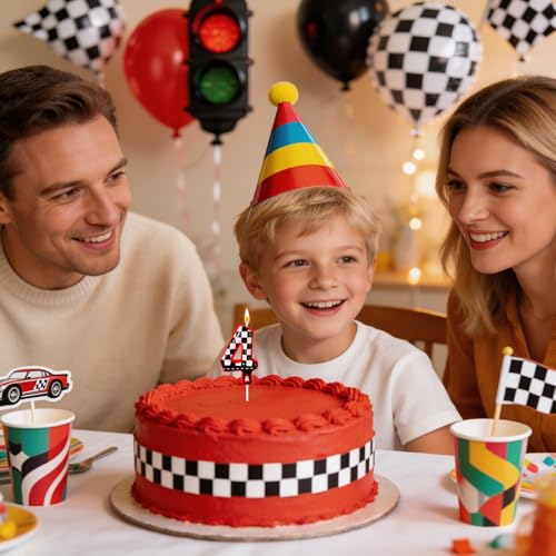 Black and White Plaid Birthday Candles - Racing Theme (Set of 4)