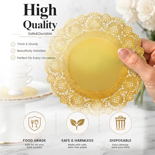 HAKSEN 108PCS Gold Paper Lace Doilies, 6.5-8.5-10.5 Inch Set