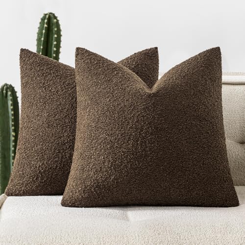 Woaboy 18x18 Inch Boucle Throw Pillow Covers, Chocolate Brown (Pack of 2)