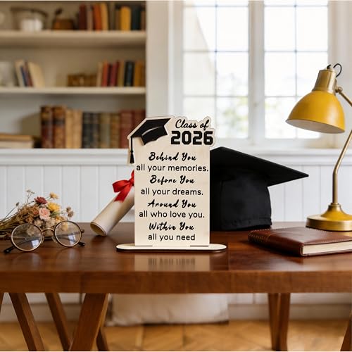 Inspirational Graduation Plaque 2026 - Wooden Desk Decor Gift