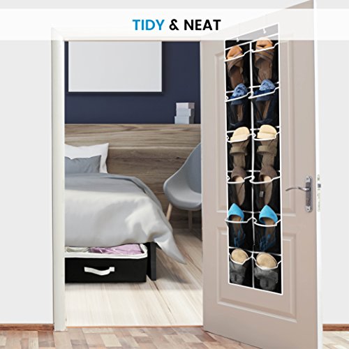 ZOBER Over the Door Shoe Organizer - 12 Mesh Pocket Hanging Storage Holder