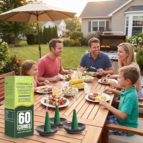 60 Citronella Incense Cones for Outdoor Patio with 2 Ceramic Dishes