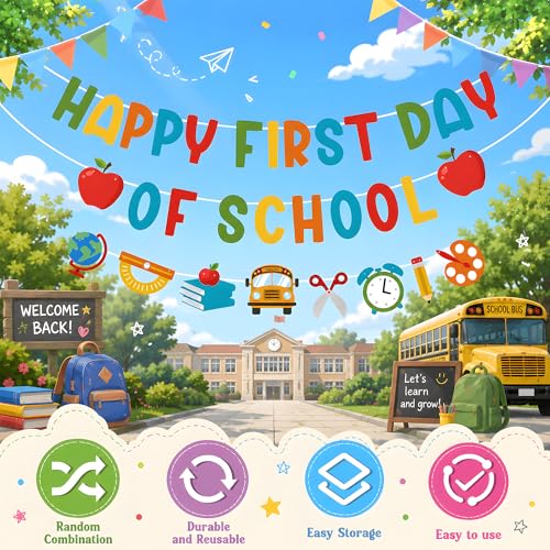 Happy First Day of School Banner - Back to School Classroom Decor