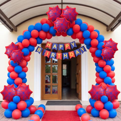 Soulchen 6 Pack Red and Blue Spider Balloons for Birthday Party Decorations