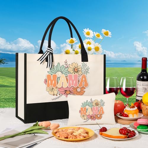 Mama Bags 2 - Personalized Canvas Tote & Makeup Bag Set for Mom