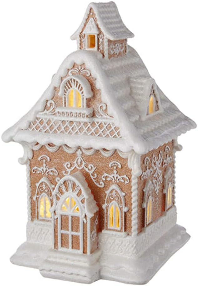 RAZ Imports Lighted Gingerbread House - 13-Inch Holiday Decor with White Icing Finish