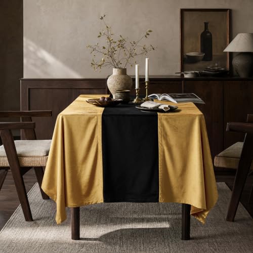 Gold and Black Velvet Rectangular Tablecloth - Luxury Christmas Decor 120x60 Inches