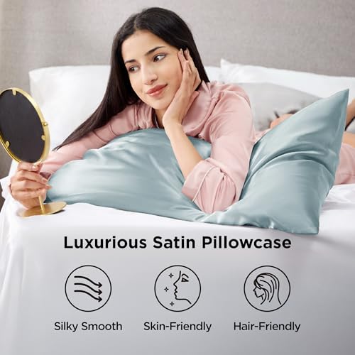 Bedsure Queen Satin Pillowcases Set of 2 - Light Turquoise, 20x30"