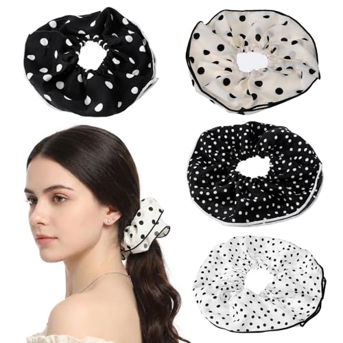 FNANJWQ Oversized Polka Dot Hair Scrunchies 4-Pack Large Hair Ties
