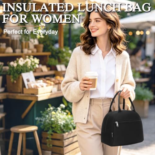 FlowFly Insulated Lunch Cooler Bag - Durable Tote Organizer for Work, Black