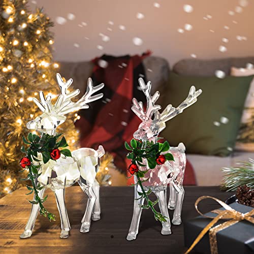 Christmas Acrylic Reindeer Figurines Set with Red Bell Berries - 4 Pieces